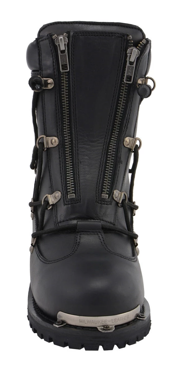 Milwaukee Leather MBM9075 Men's Black 6-inch Plain Toe Dual Zipper Lock Leather Boots Riding Gear