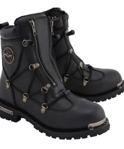 Milwaukee Leather MBM9075 Men's Black 6-inch Plain Toe Dual Zipper Lock Leather Boots Riding Gear