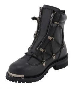 Milwaukee Leather MBM9075 Men's Black 6-inch Plain Toe Dual Zipper Lock Leather Boots Riding Gear