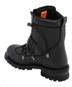 Milwaukee Leather MBM9075 Men's Black 6-inch Plain Toe Dual Zipper Lock Leather Boots Riding Gear