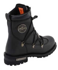 Milwaukee Leather MBM9075 Men's Black 6-inch Plain Toe Dual Zipper Lock Leather Boots Riding Gear