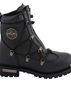 Milwaukee Leather MBM9075 Men's Black 6-inch Plain Toe Dual Zipper Lock Leather Boots Riding Gear