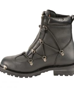 Milwaukee Leather MBM9075 Men's Black 6-inch Plain Toe Dual Zipper Lock Leather Boots Riding Gear