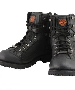 Milwaukee Leather MBM9080 Men's Black 6-Inch Lace To Toe Boots With Gear Shift Protection