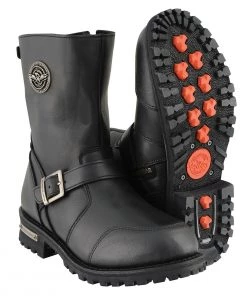 Milwaukee Leather MBM9090 Men's 9-Inch Classic Black Engineer Boots With Gear Shift Guard Riding Gear
