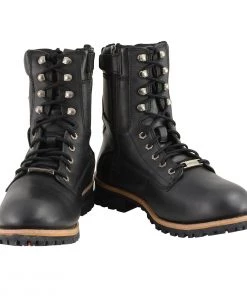 Milwaukee Leather MBM9095W Men's Classic Black ‘Wide Width’ Lace-Up Logger Boots With Side Zipper