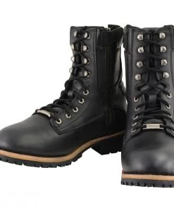Milwaukee Leather MBM9095W Men's Classic Black ‘Wide Width’ Lace-Up Logger Boots With Side Zipper