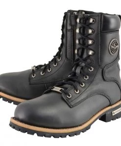 Milwaukee Leather MBM9095W Men's Classic Black ‘Wide Width’ Lace-Up Logger Boots With Side Zipper