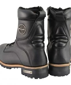 Milwaukee Leather MBM9095W Men's Classic Black ‘Wide Width’ Lace-Up Logger Boots With Side Zipper