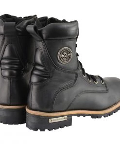 Milwaukee Leather MBM9095W Men's Classic Black ‘Wide Width’ Lace-Up Logger Boots With Side Zipper
