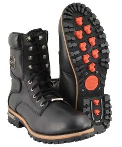 Milwaukee Leather MBM9095W Men's Classic Black ‘Wide Width’ Lace-Up Logger Boots With Side Zipper