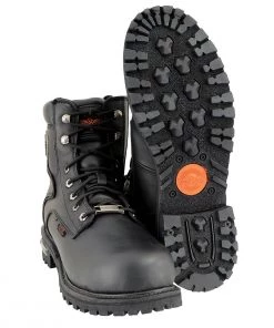 Riding Gear Milwaukee Leather MBM9097WPST Men's Black 'Wide-Width' 6-inch Logger Steel Toe Water Proof Leather Boots