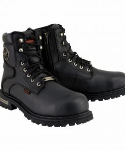 Riding Gear Milwaukee Leather MBM9097WPST Men's Black 'Wide-Width' 6-inch Logger Steel Toe Water Proof Leather Boots