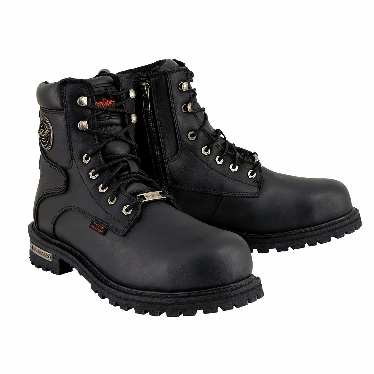 Riding Gear Milwaukee Leather MBM9097WPST Men's Black 'Wide-Width' 6-inch Logger Steel Toe Water Proof Leather Boots