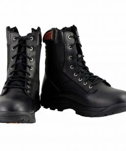 Milwaukee Performance Milwaukee Leather MBM9110 Men's 9in Black Leather Lace-Up Tactical Boots With Side Zippers Riding Gear