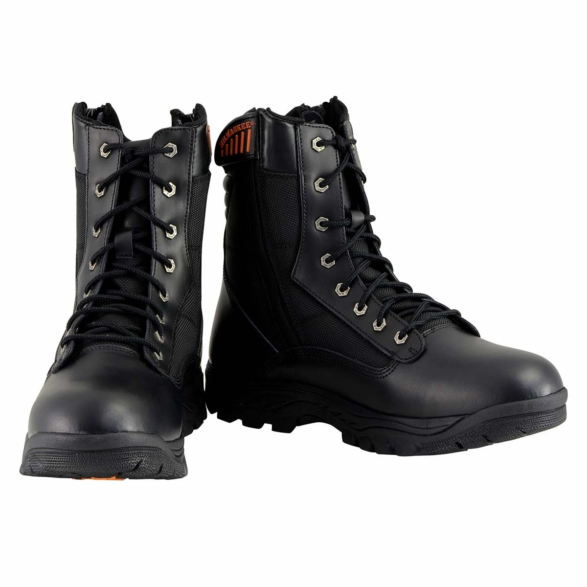 Milwaukee Performance Milwaukee Leather MBM9110 Men's 9in Black Leather Lace-Up Tactical Boots With Side Zippers Riding Gear