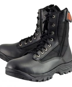 Milwaukee Performance Milwaukee Leather MBM9110 Men's 9in Black Leather Lace-Up Tactical Boots With Side Zippers Riding Gear