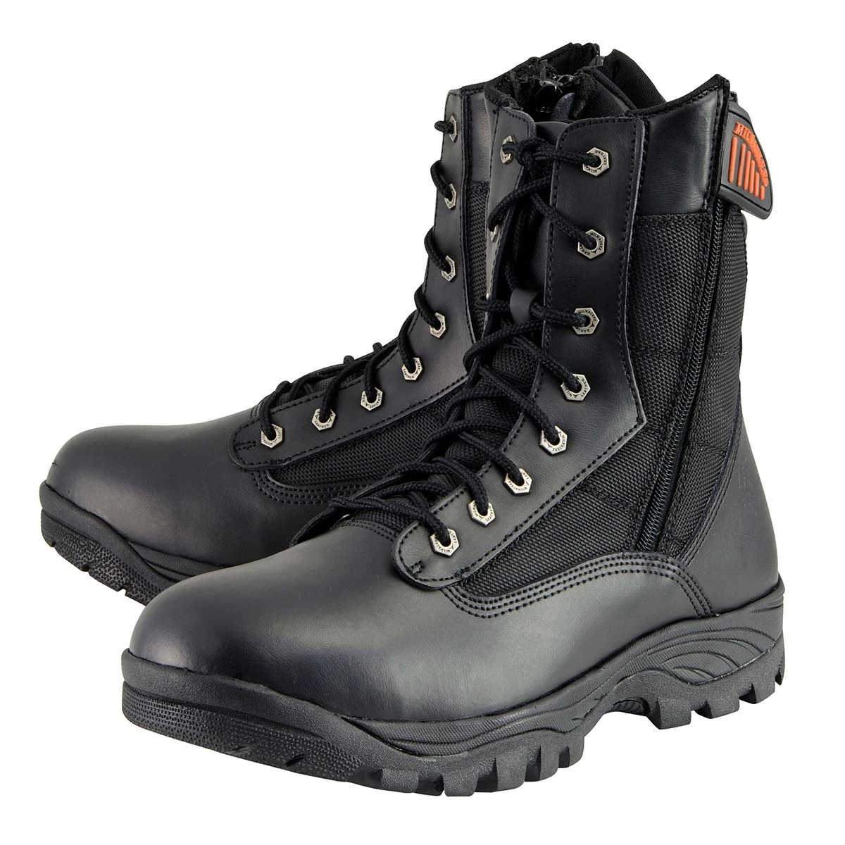Milwaukee Performance Milwaukee Leather MBM9110 Men's 9in Black Leather Lace-Up Tactical Boots With Side Zippers Riding Gear
