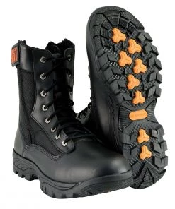 Milwaukee Performance Milwaukee Leather MBM9110 Men's 9in Black Leather Lace-Up Tactical Boots With Side Zippers Riding Gear