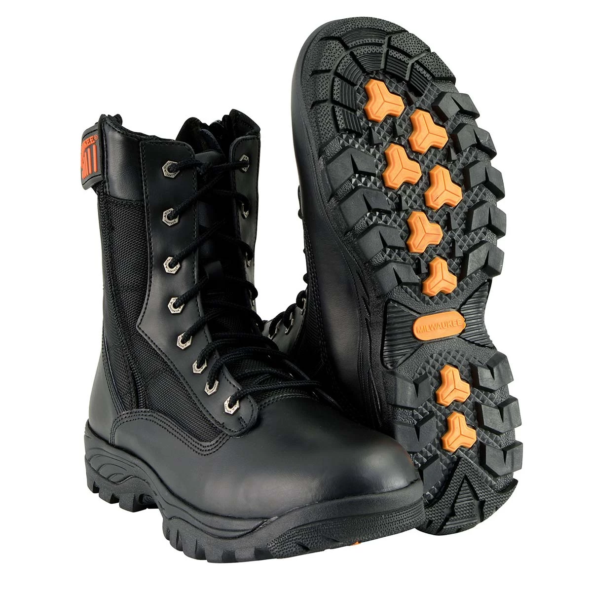 Milwaukee Performance Milwaukee Leather MBM9110 Men's 9in Black Leather Lace-Up Tactical Boots With Side Zippers Riding Gear