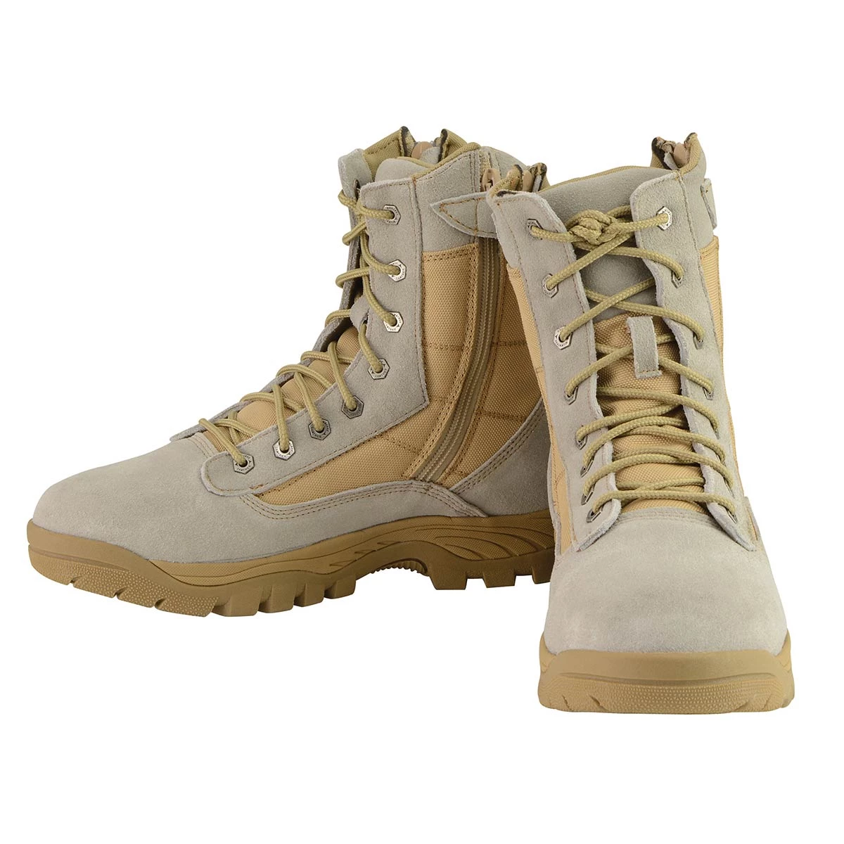 Milwaukee Leather MBM9111 Men's Lace-Up Desert Sand 9-Inch Leather Tactical Boots With Side Zippers