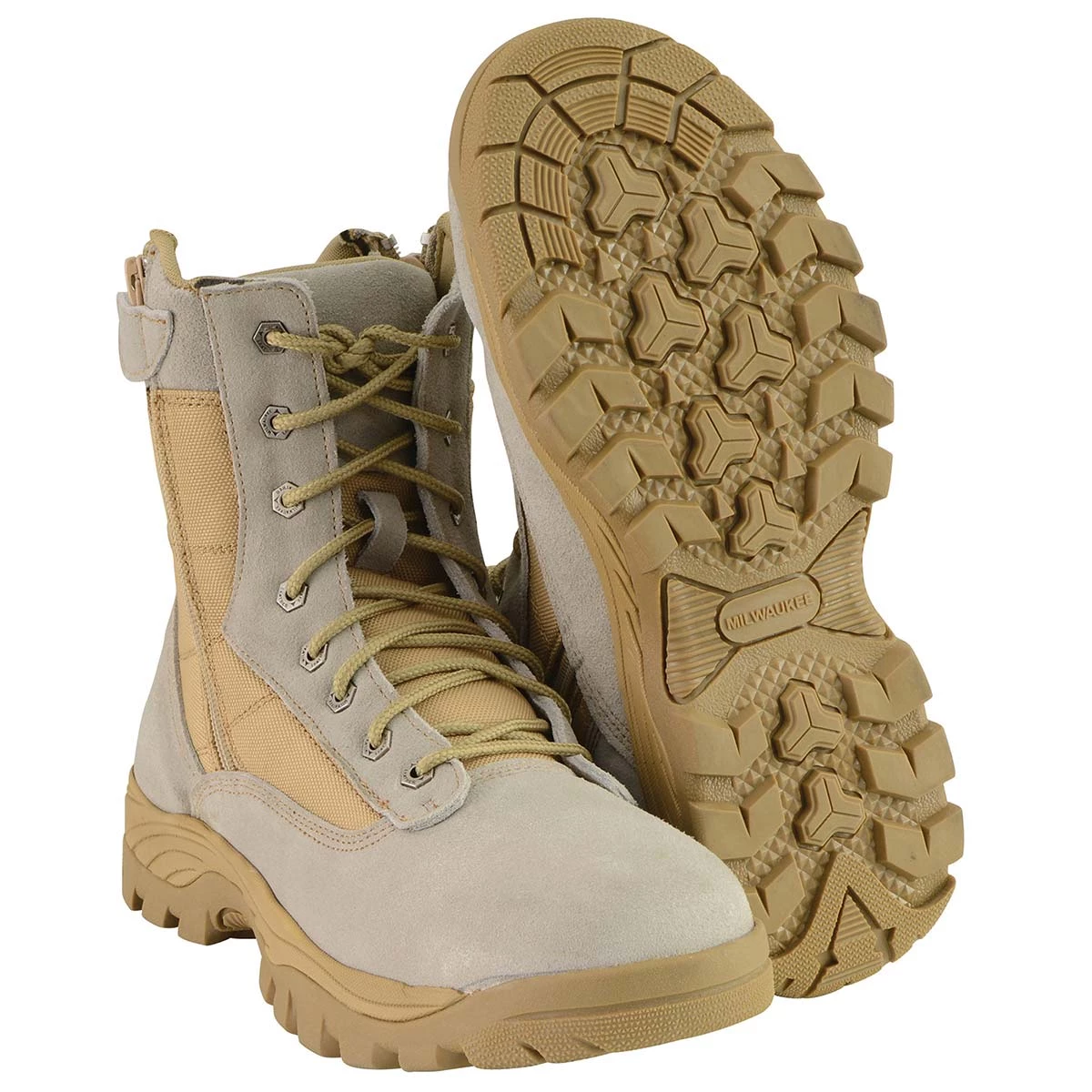 Milwaukee Leather MBM9111 Men's Lace-Up Desert Sand 9-Inch Leather Tactical Boots With Side Zippers