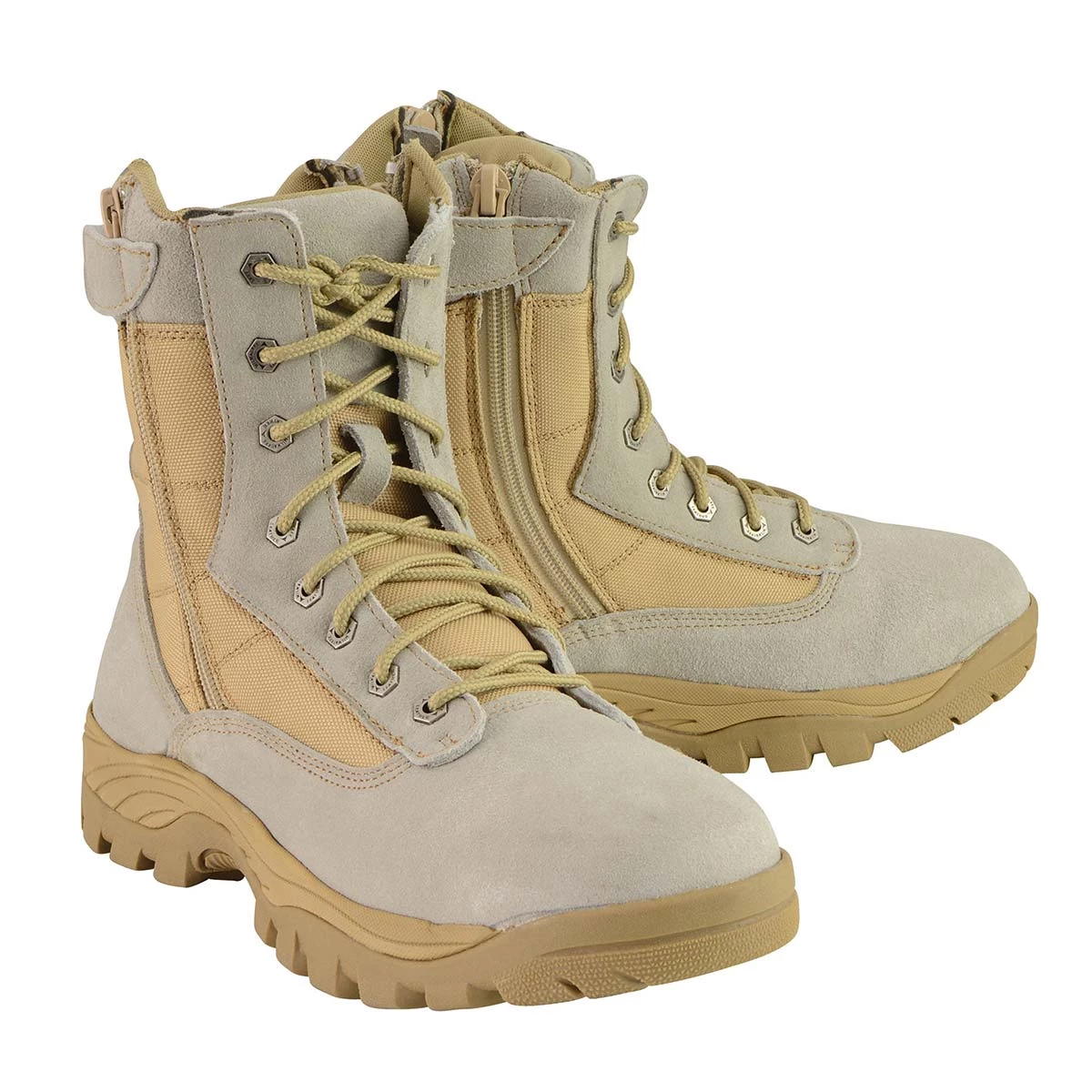 Milwaukee Leather MBM9111 Men's Lace-Up Desert Sand 9-Inch Leather Tactical Boots With Side Zippers