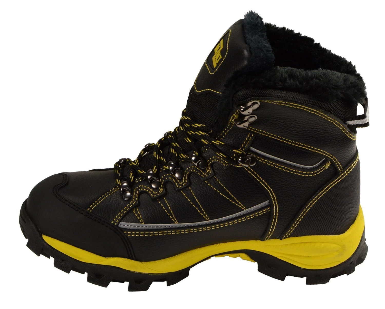 Bazalt MPM9124 Men's Faux Fur Lined Black With Yellow Water And Frost Proof Leather Outdoor Boots