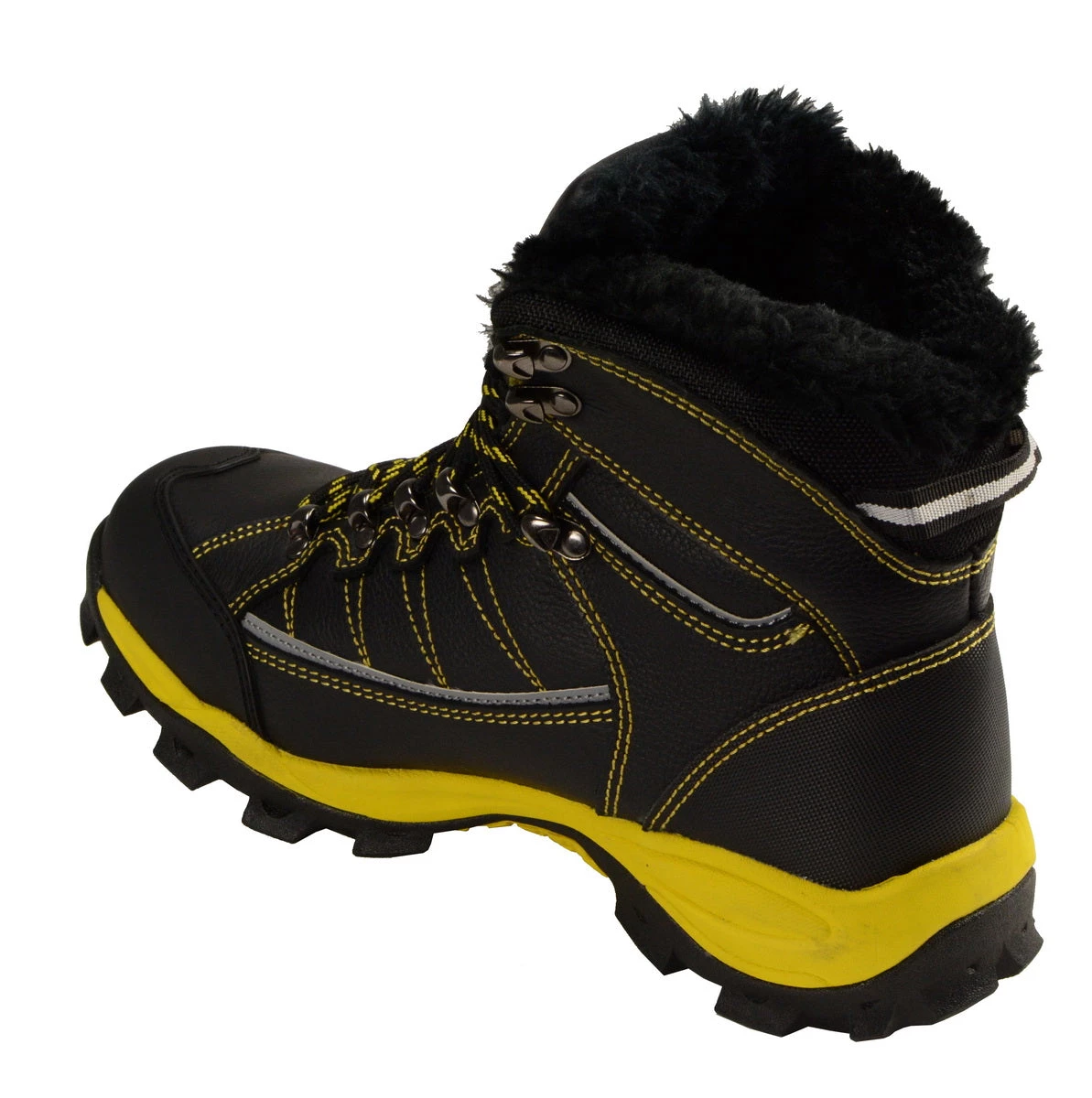 Bazalt MPM9124 Men's Faux Fur Lined Black With Yellow Water And Frost Proof Leather Outdoor Boots