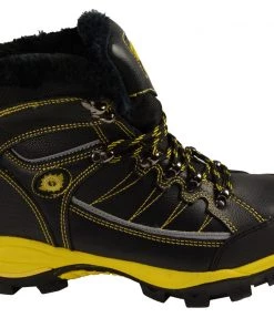 Bazalt MPM9124 Men's Faux Fur Lined Black With Yellow Water And Frost Proof Leather Outdoor Boots