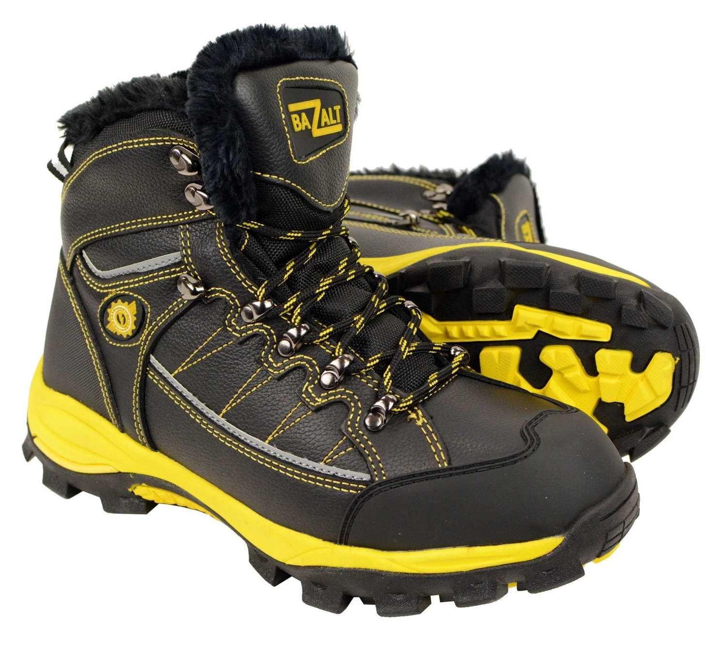 Bazalt MPM9124 Men's Faux Fur Lined Black With Yellow Water And Frost Proof Leather Outdoor Boots