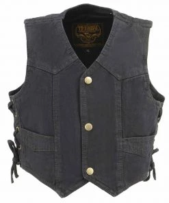 Milwaukee Leather MDK3900 Kids Classic Black Denim Side Lace Vest