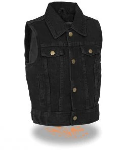 Kid's Gear Milwaukee Leather MDK3910 Black Unisex-Child Kids Denim Snap Front Vest With Shirt Style Collar