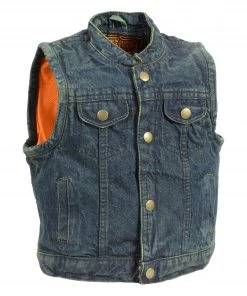 Milwaukee Leather MDK3920 Kids Blue Denim Club Style Snap Front Vest Kid's Gear