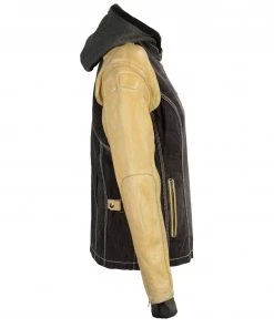 Milwaukee Leather MDL2005 Ladies Hooded Two Tone Black And Beige Denim And Leather Scuba Jacket Leather Motorcycle Jackets