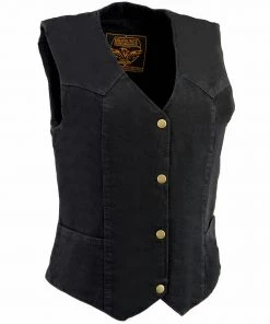 Milwaukee Leather MDL4000 Women's Black Plain Side 3 Snap Front Denim Vest Motorcycle Vests