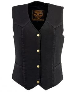 Milwaukee Leather MDL4000 Women's Black Plain Side 3 Snap Front Denim Vest Motorcycle Vests