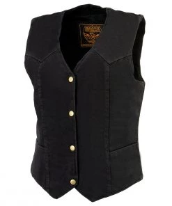 Milwaukee Leather MDL4000 Women's Black Plain Side 3 Snap Front Denim Vest Motorcycle Vests