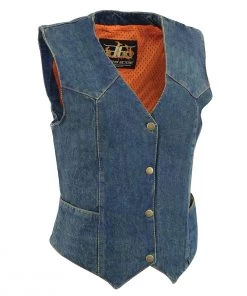 Motorcycle Vests Milwaukee Leather MDL4000 Women's Blue Plain Side 4 Snap Front Denim Vest