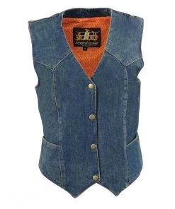 Motorcycle Vests Milwaukee Leather MDL4000 Women's Blue Plain Side 4 Snap Front Denim Vest