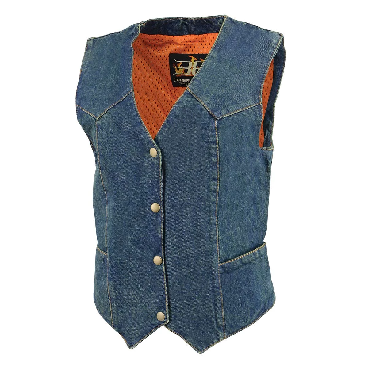 Motorcycle Vests Milwaukee Leather MDL4000 Women's Blue Plain Side 4 Snap Front Denim Vest