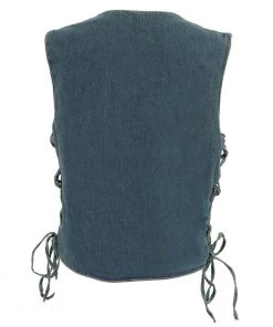Milwaukee Leather MDL4001 Women's Blue Side Lace 4 Snap Front Denim Vest