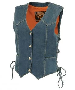 Milwaukee Leather MDL4001 Women's Blue Side Lace 4 Snap Front Denim Vest