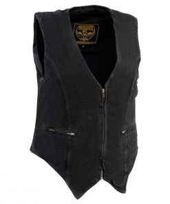 Milwaukee Leather MDL4010 Women's Black Zipper Front Denim Vest With Side Stretch