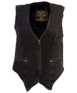 Milwaukee Leather MDL4010 Women's Black Zipper Front Denim Vest With Side Stretch