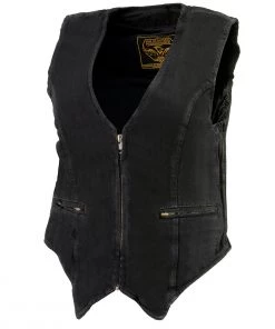 Milwaukee Leather MDL4010 Women's Black Zipper Front Denim Vest With Side Stretch
