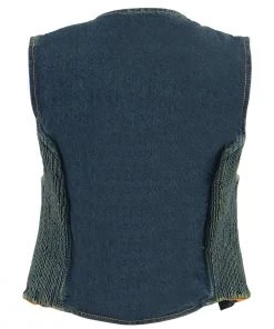 Milwaukee Leather MDL4010 Women's Blue Zipper Front Denim Vest With Side Stretch Motorcycle Vests