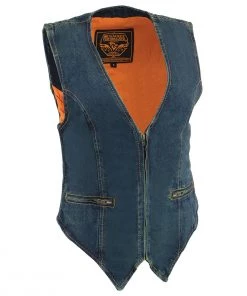 Milwaukee Leather MDL4010 Women's Blue Zipper Front Denim Vest With Side Stretch Motorcycle Vests