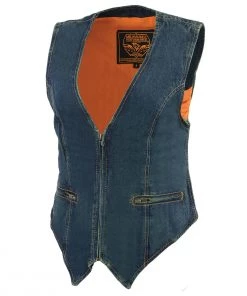 Milwaukee Leather MDL4010 Women's Blue Zipper Front Denim Vest With Side Stretch Motorcycle Vests