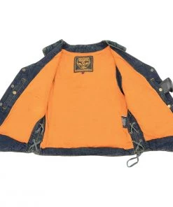 Milwaukee Leather MDL4020 Women's Classic Blue ‘6 Pocket’ Side Lace Denim Vest